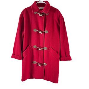 VTG Classic Evan Picone Women's Wool Pea Coat Toggle Red Fit XL